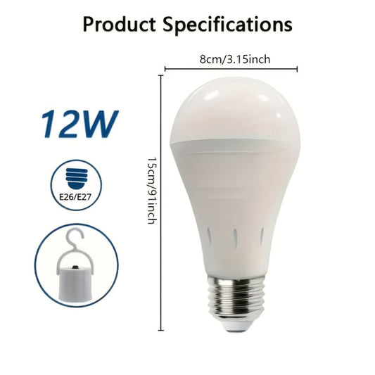 Rechargeable Emergency LED Bulb IP54 Waterproof 2000mAh 60W Equivalent 6000K with Hook – E27 E26 Universal Base Wireless Portable Auto-On for Home Office Camping Outdoor Power Outage, 4 8 10 12 Pack