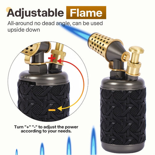 Butane Torch Kitchen Culinary Blow Torch Double Flame Adjustable Refillable Safety Lock 2372F for Creme Brulee Baking BBQ Camping Jewelry Making Gift Box Butane Not Included