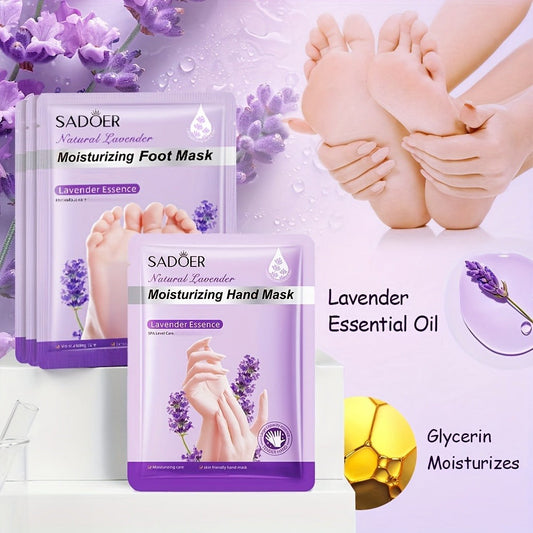 Hand and Foot Mask Set 12pcs Lavender Moisturizing — Deep Hydrating Gloves & Socks for Dry Cracked Skin, Non-Greasy Moisture Essence Treatment, Perfect Spa Gift for Women & Mom
