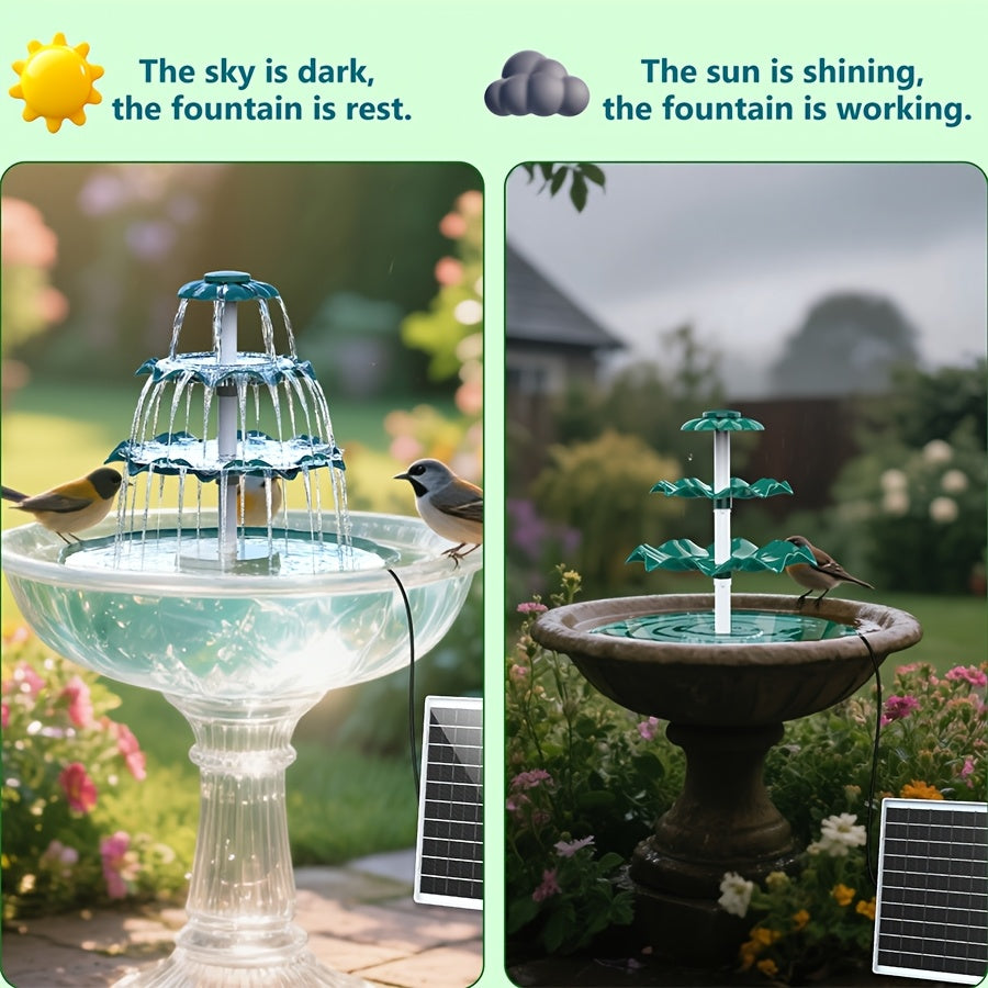 Solar Garden Fountain 3-Layer Wave 6.5W IPX8 Dark Green DIY for Garden, Pathway and Patio Lighting