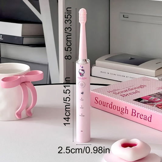 Sanrio Electric Toothbrush Hello Kitty & Pochacco - 4 Cleaning Modes, 4 Intensity Levels, 3 Replacement Brush Heads, 2-Minute Smart Timer, Cute Design Gift for Girls, Birthday, Graduation, Christmas