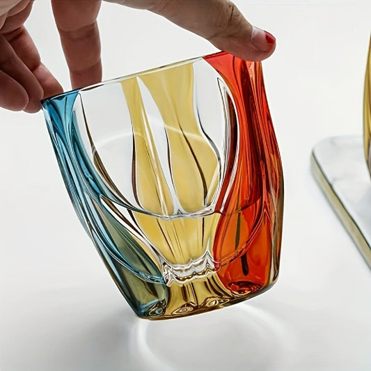 Hand-Painted Crystal Wine Glass 150ml – Czech Crystal Three-Color Luxury Short Cup for Red Wine & Whiskey – Artistic Decorative Glassware – Stylish Home Bar & Entertaining Gift