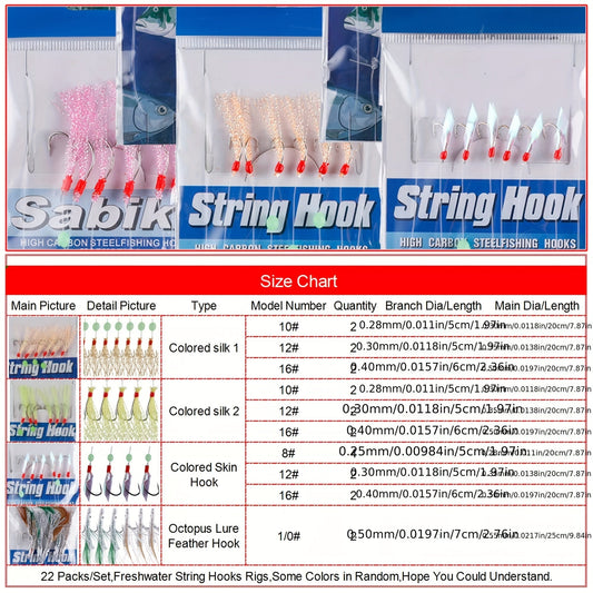 Fishing Rig Set 22 Packs Flasher Lure Bait Rigs - Glow Beads & High Carbon Hooks for Freshwater & Saltwater Trout Bass Salmon Fishing Tackle