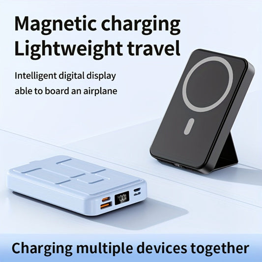 Magnetic Wireless Power Bank 10000mAh 22.5W Fast Charging Portable Charger with LED Display Built-in Kickstand PD20W USB-C Charges 3 Devices Travel Outdoor Black White Purple