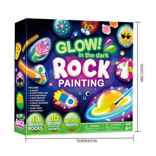 Rock Painting Kit for Kids Glow in the Dark – 10 Rocks Metallic & Glow Paints Gems Glitter Brushes Stickers All-in-One Craft Set for Boys Girls Ages 6+ Birthday Easter Christmas Gift