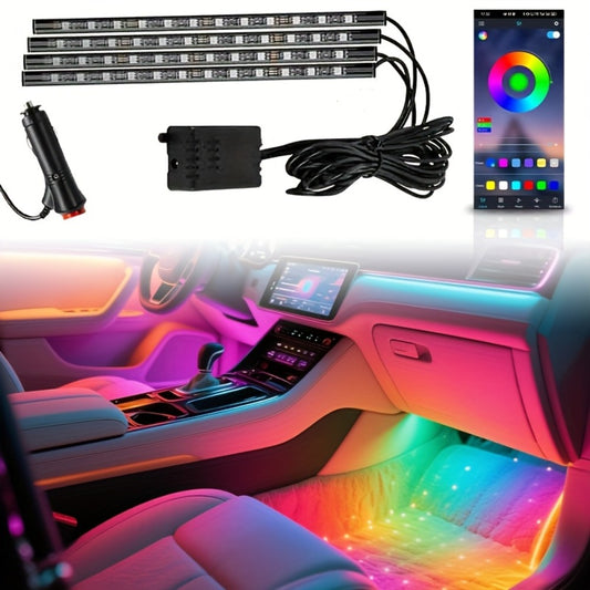 4pcs RGB Car Interior LED Footwell Lights App & Remote Control DIY Music Sync 12V USB Multicolor Ambient Lighting Kit for All Vehicles Cars Trucks SUVs, Under Dash Floor Accent Lights