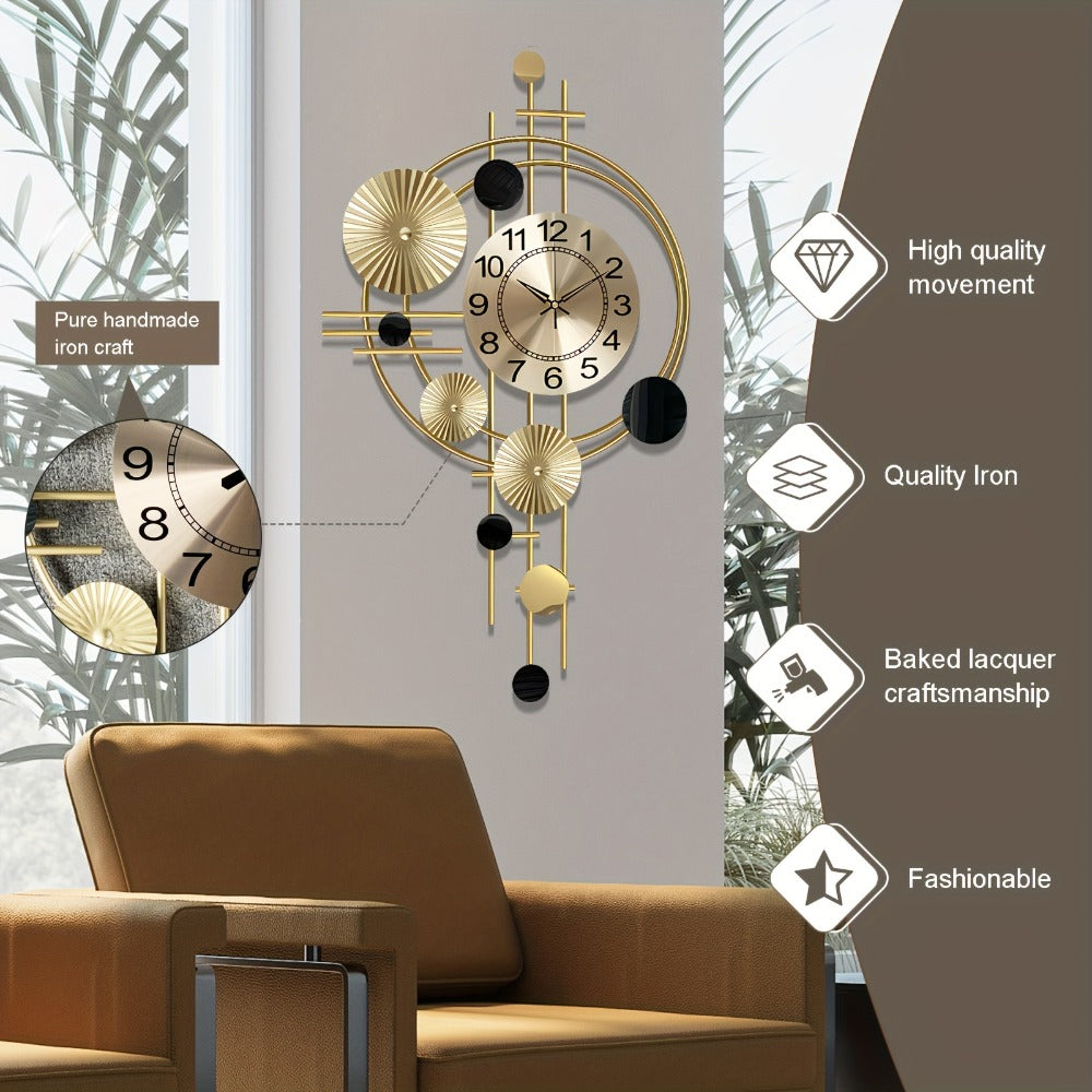 Cast Iron Wall Clock Large Modern Silent No-Ticking Irregular Digital Wall Art Decor for Living Room Bedroom 30.7 x 17.7 Inch Industrial Home Decoration Unique Big Clock