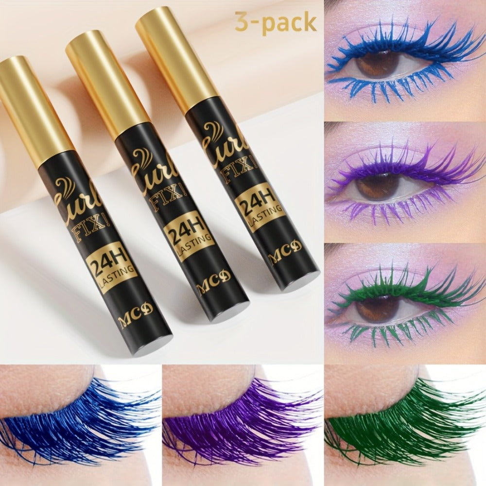 Colorful Mascara Set 3-Piece Bright Shades with Eyebrow Pencil Eyeshadow Pencil & Waterproof Eyeliner – Long-Lasting Curled Lengthening Eye Makeup Kit for Party Festival Everyday