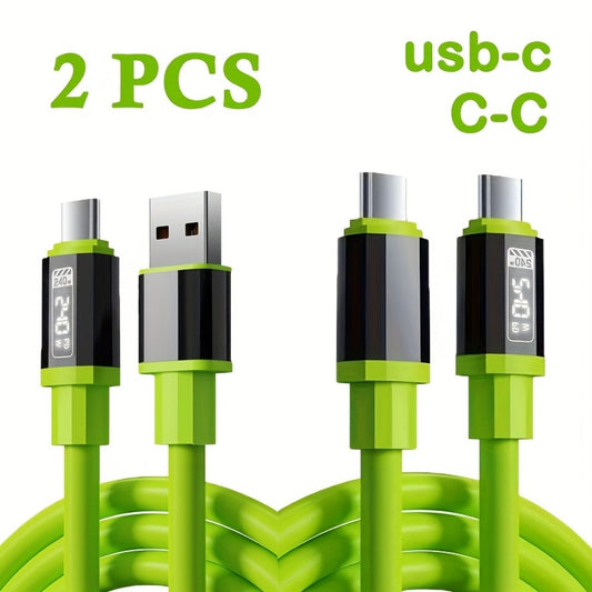 2-Pack USB-C to USB-C Super Fast Charging Cable with Data Transfer, Matcha Green, for Android Samsung Galaxy Google Pixel Xiaomi Redmi OPPO Vivo, Home Travel Car Charger Cord