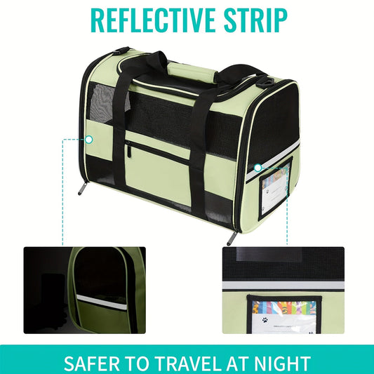 Airline Approved Soft-Sided Pet Carrier | TSA Collapsible Cat & Dog Travel Bag with Fleece Lining, Foldable Bowl, Mesh Ventilation, Safety Zippers, Shoulder Strap & ID Holder for Small Medium Pets