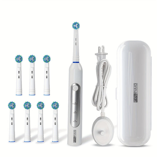 Electric Toothbrush with Eight Round Brush Heads, Three Modes, Induction Charging, IPX7 Rating and Travel Case