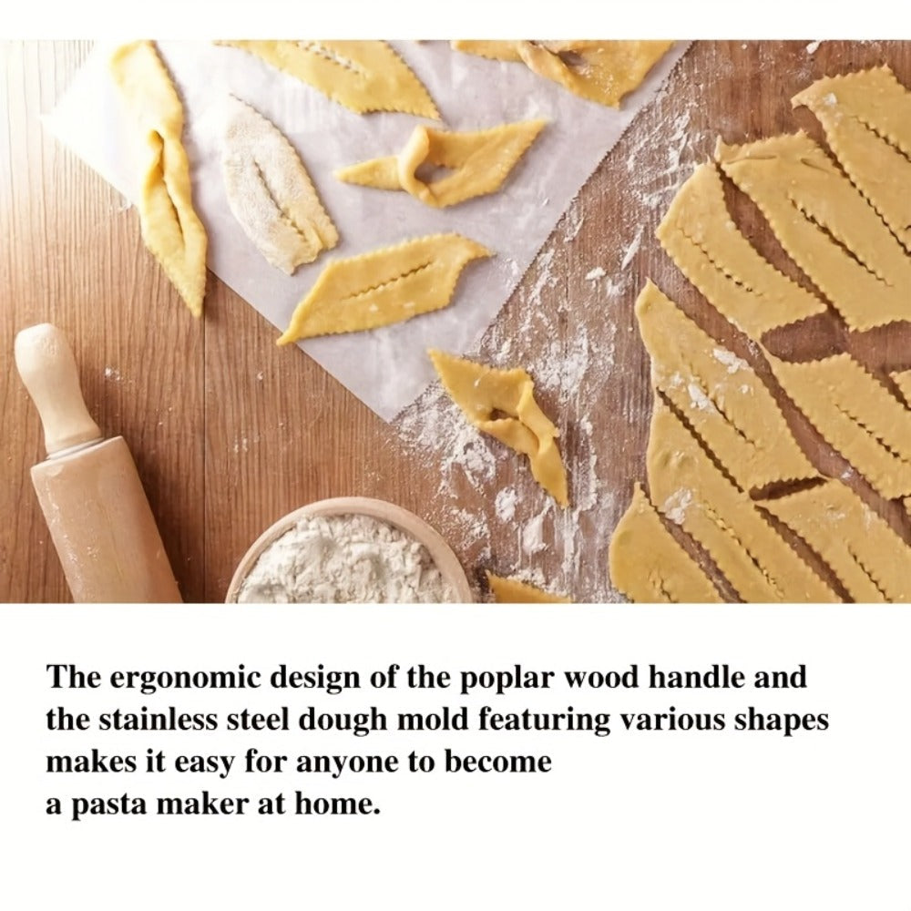 Thirteen-Piece Dumpling Maker Tool Set with Wooden Handles, Round Cutters and Folding Presses in Multiple Sizes