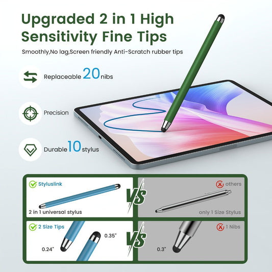Universal Stylus Pen 10 Pack with 20 Replacement Tips, 2-in-1 Touch Screen Stylus for iPad iPhone Android Samsung Galaxy Tablets Laptops Chromebook, Student Teacher Gift Idea