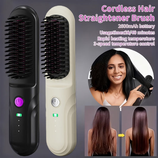 Wireless Hair Straightener Comb - Portable Cordless Straightening Brush with 3-Min Fast Heat, 3 Temp Settings 170-190°C, Negative Ion Technology, 3D Comb Design, Lightweight Travel Hair Straightener