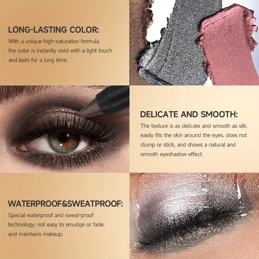 Shimmer Glitter Eyeshadow Stick Set 6 Pcs Dual-Tipped Eye Pencil with Blending Brush Creamy Pigmented Eye Contouring Highlighting Kit Multicolor Shades for Women Beginner Pro Gift