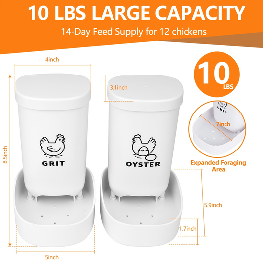 Oyster Shell Feeder & Grit Feeder Set Gravity Fed Waterproof 2-Pack