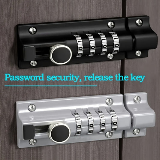 Combination Bolt Lock 4-Digit Heavy Duty Zinc Alloy Sliding Security Lock – Keyless Door Bolt with Screwdriver Set for Shed Gate Fence & Outdoor Doors, Black