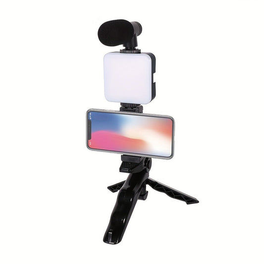 All-in-One Content Creator Kit with LED Ring Light Microphone Folding Tripod & Bluetooth Remote – Complete Podcast Video Blogging Setup for YouTube TikTok Instagram Live Streaming Vlog