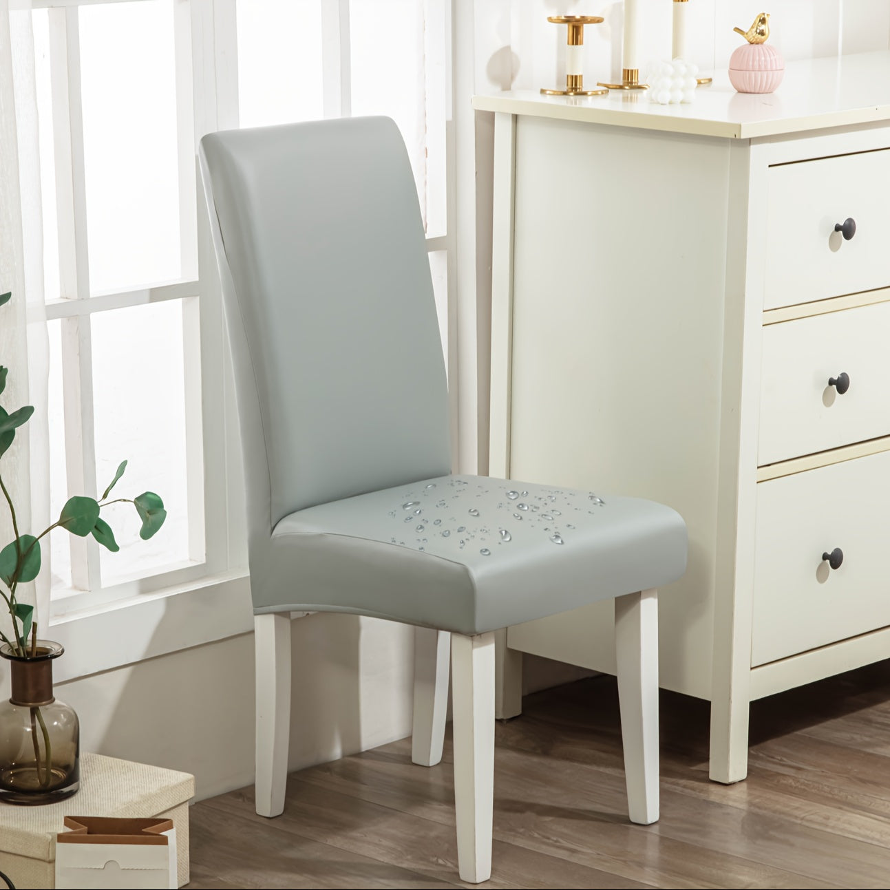 Chair Cover Set of 4 or 6 Stretch PU Leather Dining Slipcovers in Nine Available Color Choices