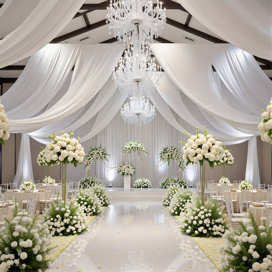 6-Pack Chiffon Ceiling Drapes for Wedding 63x118in - Sheer Polyester Backdrop Curtains with Rod Pockets for Wedding Arch, Party Stage, Photography, Ceremony & Event Decoration Swag