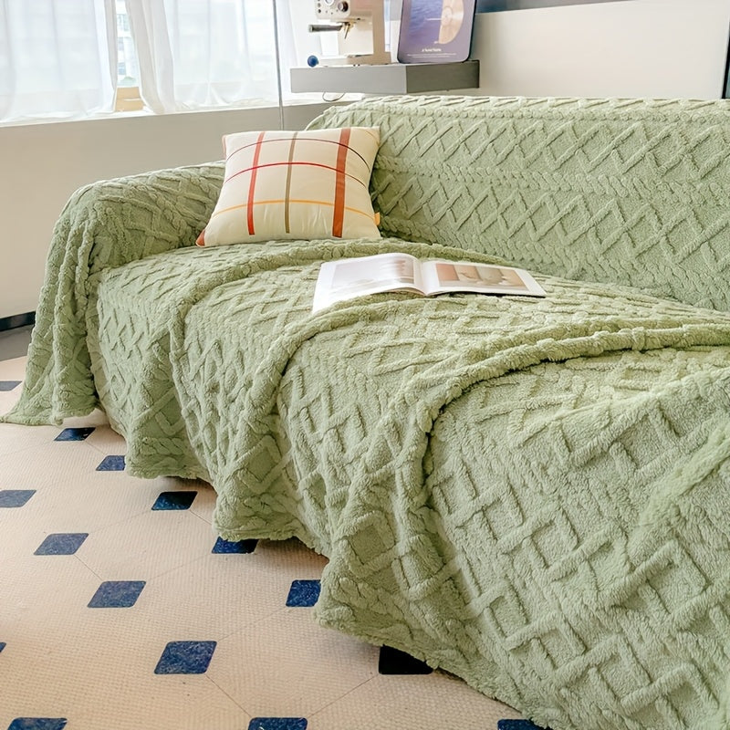 Sofa Cover 300 GSM Shu Velveteen Jacquard Throw in Three Sizes and Five Solid Colors for Armchair to Sectional