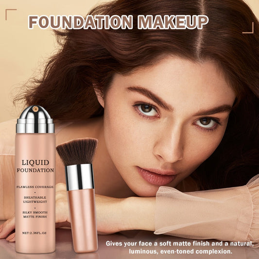 Full Coverage Liquid Foundation Makeup Long Lasting Matte Finish Buildable Formula for Mature Dry Skin Natural Beige Nude Shades Women Face Cosmetics Daily Office Gift
