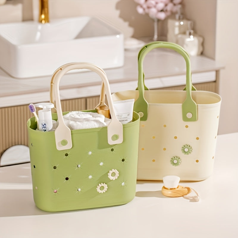 Two-Piece Rubber Floral Tote Bag Set with Soft Handles, Daisy Print and Multipurpose Storage
