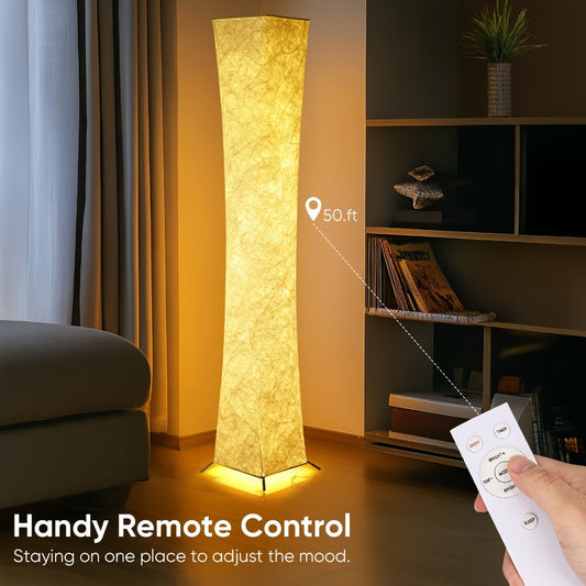LED Floor Lamp 52 Inch Modern – Adjustable 3000K Warm Light with Remote Control, USB Port, Matte Metal Finish & Tyvek Shade for Bedroom, Living Room & Game Room Space Decor