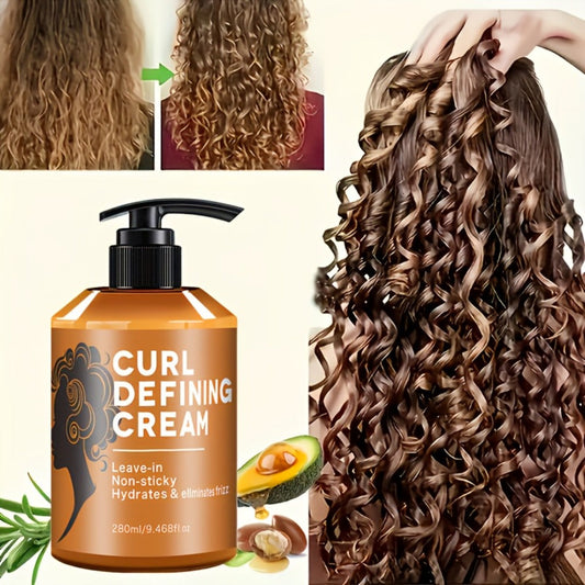Curl Cream for Wavy Curly Hair Argan Oil 280ml Frizz Control Moisturizing Long-Lasting Styling Cream – Jojoba Oil Defined Curls Non-Greasy Natural Finish Unisex Women Men