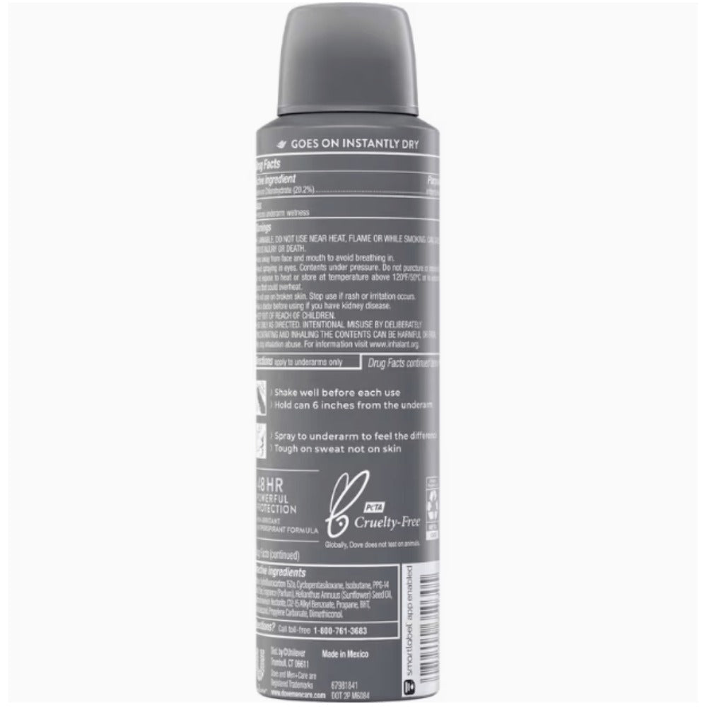 Dove Men+Care Dry Spray Antiperspirant Deodorant Pack of 6 – 150mL Each (5 fl oz), 48H Protection, Alcohol-Free, Assorted Scents, Total 30 fl oz