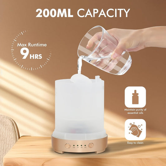 Essential Oil Diffuser Aromatherapy Humidifier with 7 Color LED Lights, Whisper-Quiet Operation, Auto Timer & Shut-Off, Cool Mist for Bedroom, Office, Yoga, Sleep — 200ml & 6.76oz Options