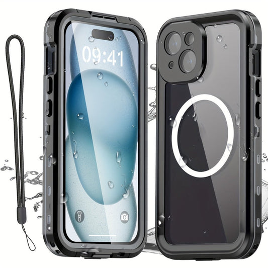 Phone Case Integrated Screen Protector Cover with Magnetic Wireless Charging and Lanyard for iPhone 15–16 Models
