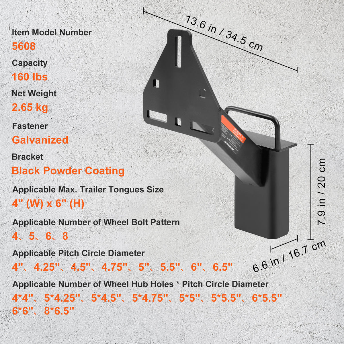 Trailer Spare Tire Carrier Mount 160 lbs Capacity Wrought Iron Black Powder Coat Fits 4 5 6 8 Lug Wheels Multiple Bolt Patterns Marine Utility Trailer No Drill Galvanized Hardware Included