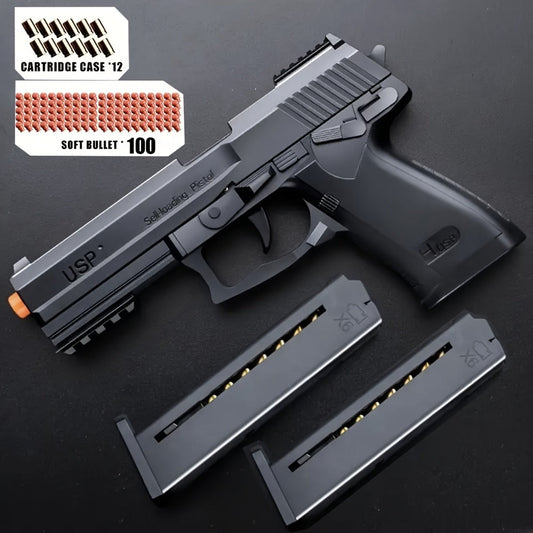 USP Soft Clip Toy Gun Pistol with Continuous Shooting – 100 Bullets & 2 Magazines Rapid Fire Foam Blaster for Kids Boys Girls Ages 6+, Outdoor Shooting Game Halloween Thanksgiving Christmas Birthday Gift