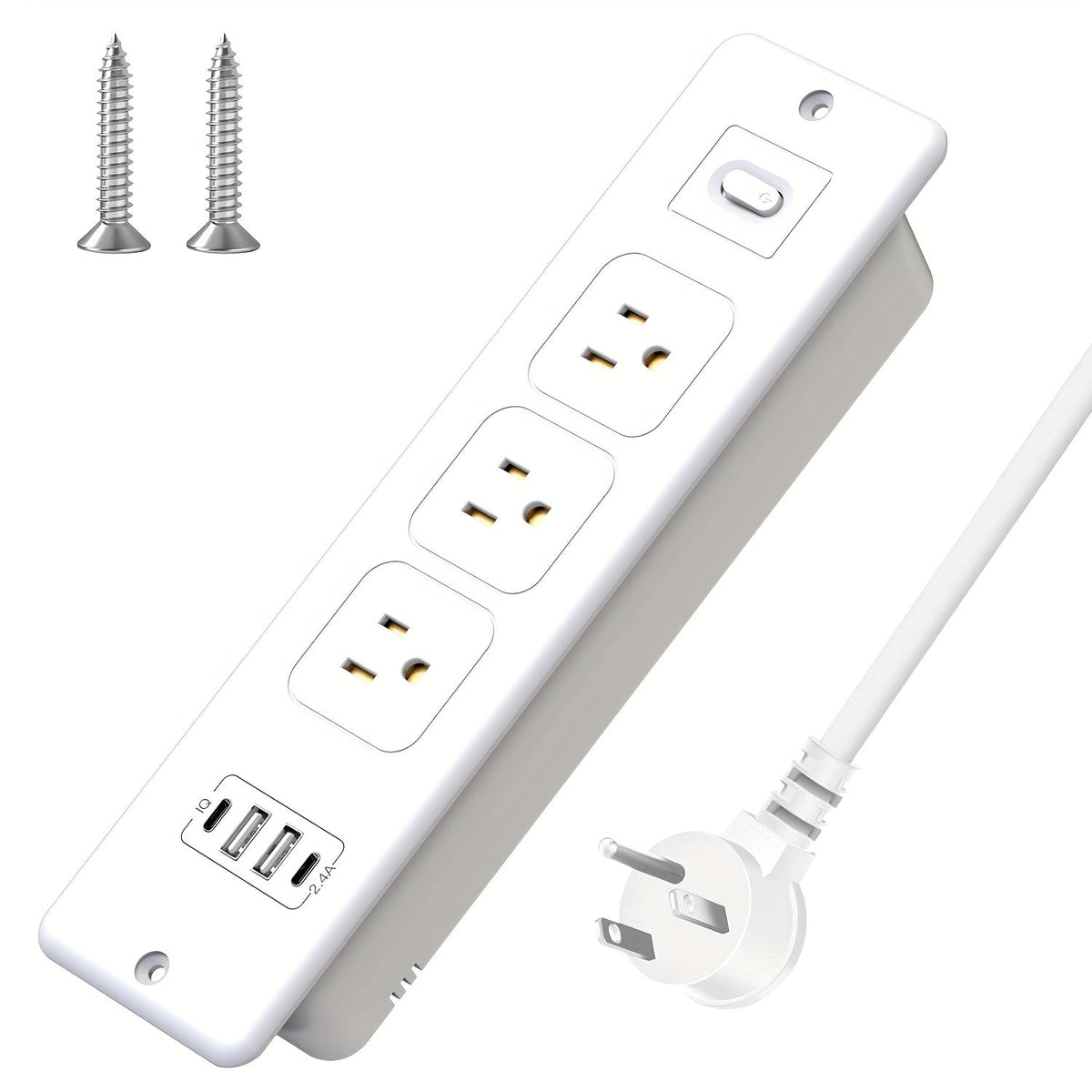 Recessed Power Strip In-Desk Embedded Socket 7-in-1, 3 AC Outlets & 4 USB Ports, Slim Space-Saving Design