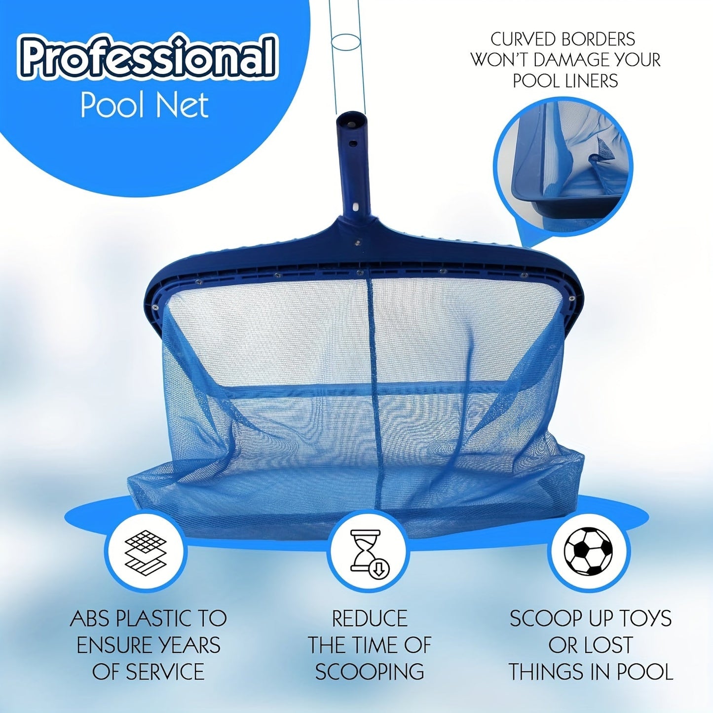 Fine Mesh Pool Skimmer Net with 20 x 12.5-Inch Rectangular Frame and Deep Debris Bag, Pole Not Included