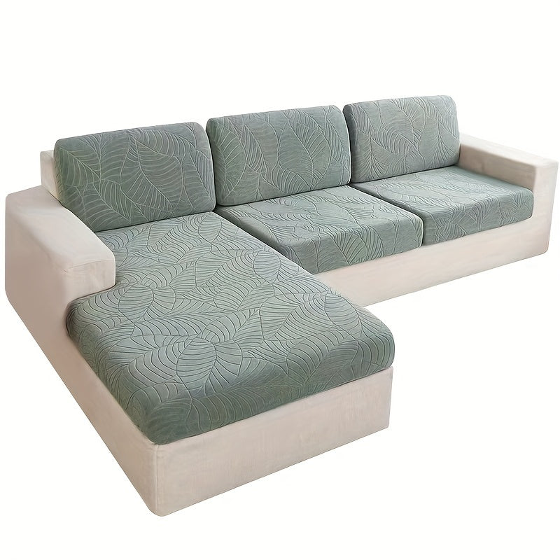 Sofa Cover Set, Six-Piece Leaf Jacquard Stretch Slipcover with Elastic-Band Edges in Eight Colors