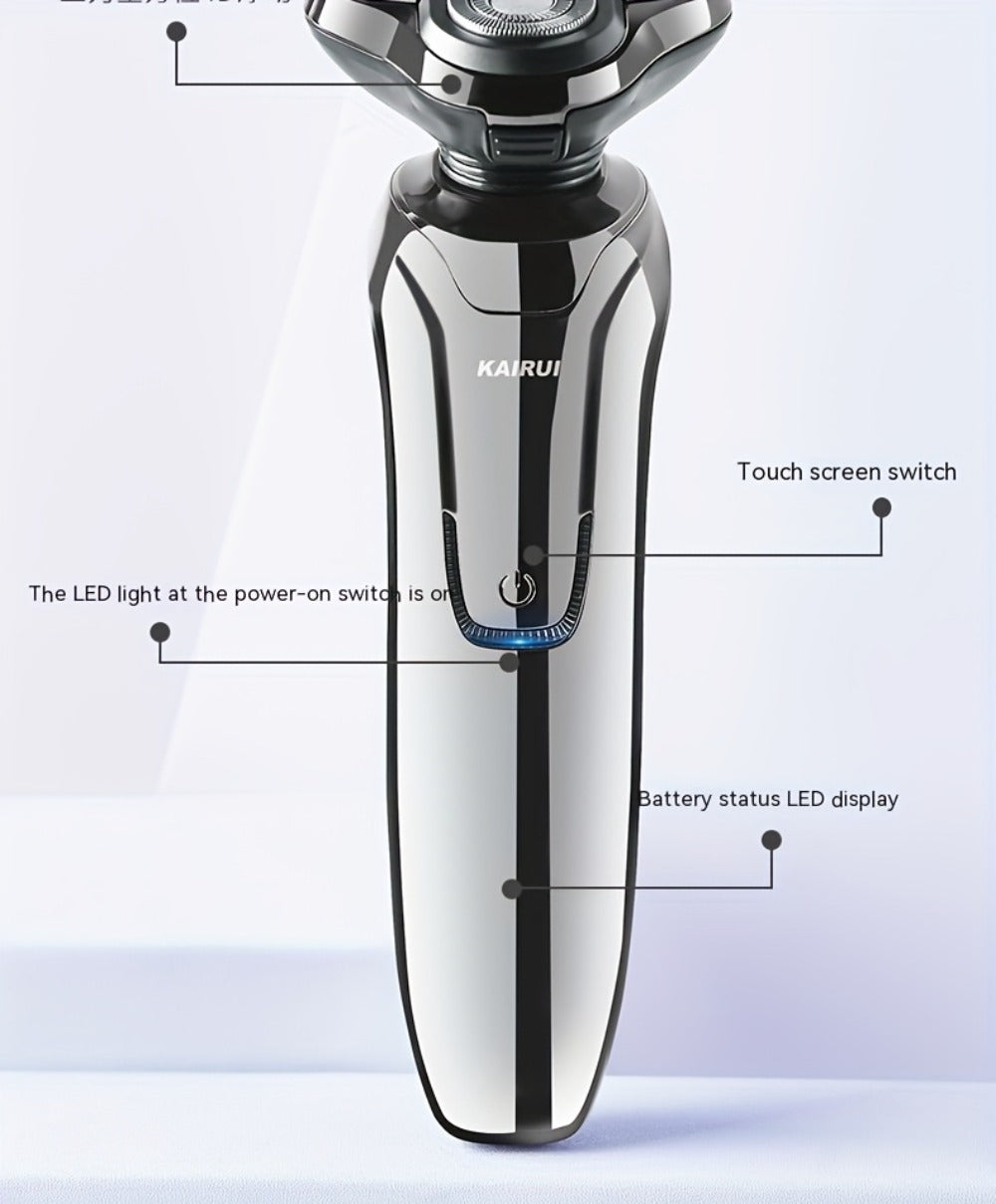 Electric Shaver 4D Floating Triple-Blade Razor with Wet/Dry Waterproof Use, LED Display and Type-C Charging
