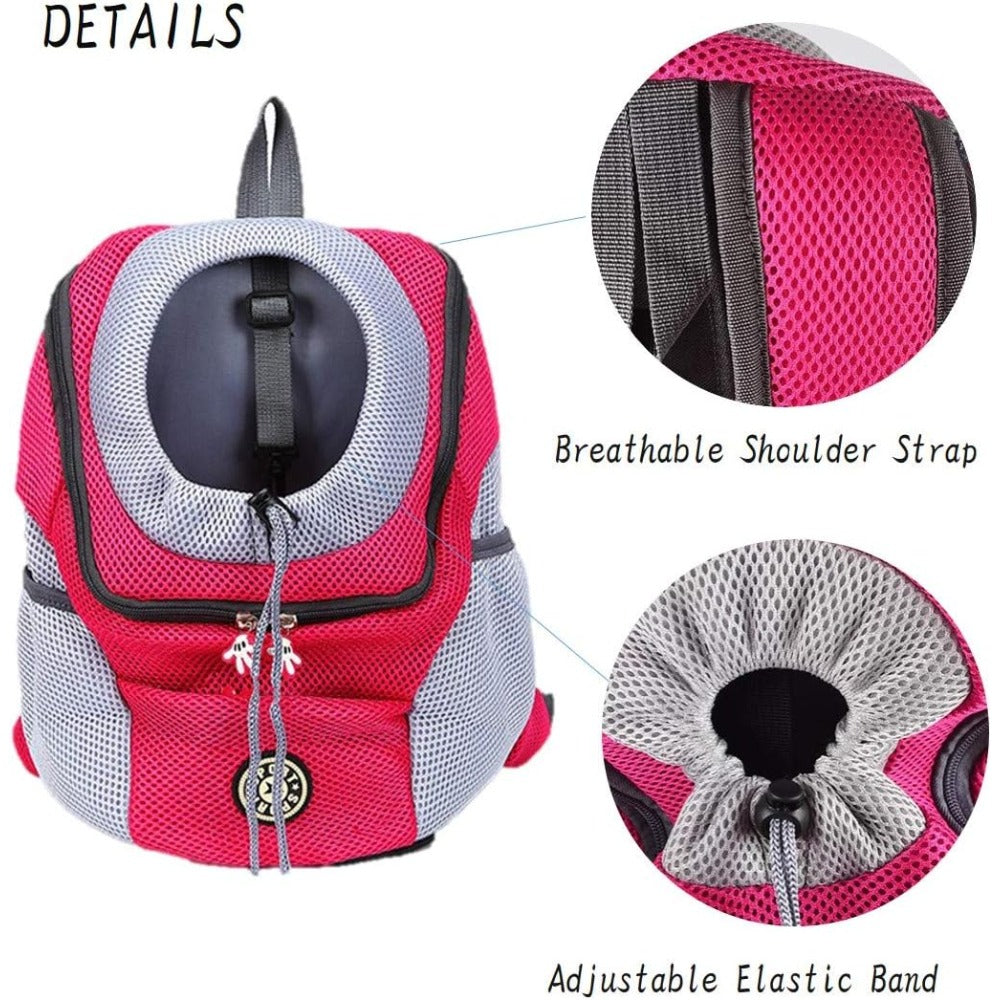 Head-Out Pet Carrier Backpack with Mesh Panels, Side Pockets and RoseRed or Black Medium Options