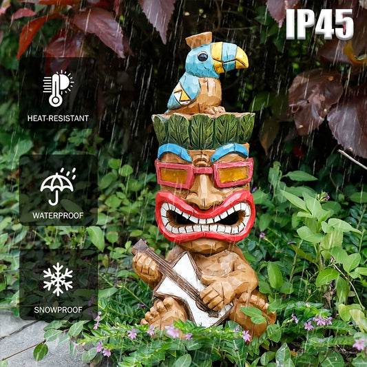 Hawaiian Tiki Statue Standing Resin Totem Pole | Woodcarving Tribal Figure Outdoor Decor for Terrace Bar Party Unique Gift