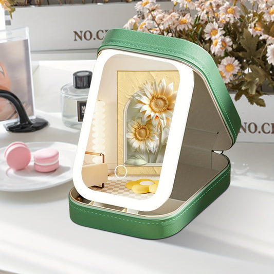 Lighted Makeup Case with LED Mirror & Cosmetic Organizer - 1200mAh Rechargeable USB Travel Makeup Train Case Portable Vanity Mirror for Women Girls Birthday Gift