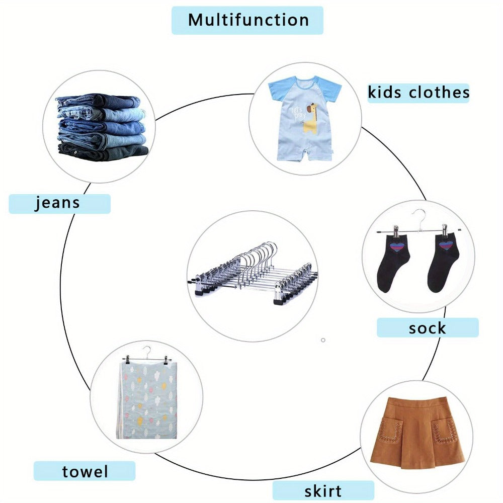 Thirty-Piece Adjustable Metal Pants Hanger Set with Swivel Hooks and Sliding Clips for Closet Organization