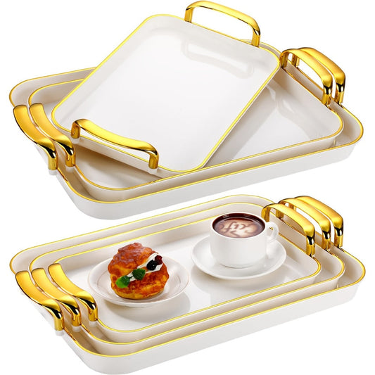 3-Piece Rectangular Serving Tray Set with Handles – Plastic Food Trays for Parties, Dinners & Gatherings, 16.5/15/13.2 Inch Nested Trays for Turkey, Cake, Cheese, Fruit & Appetizers