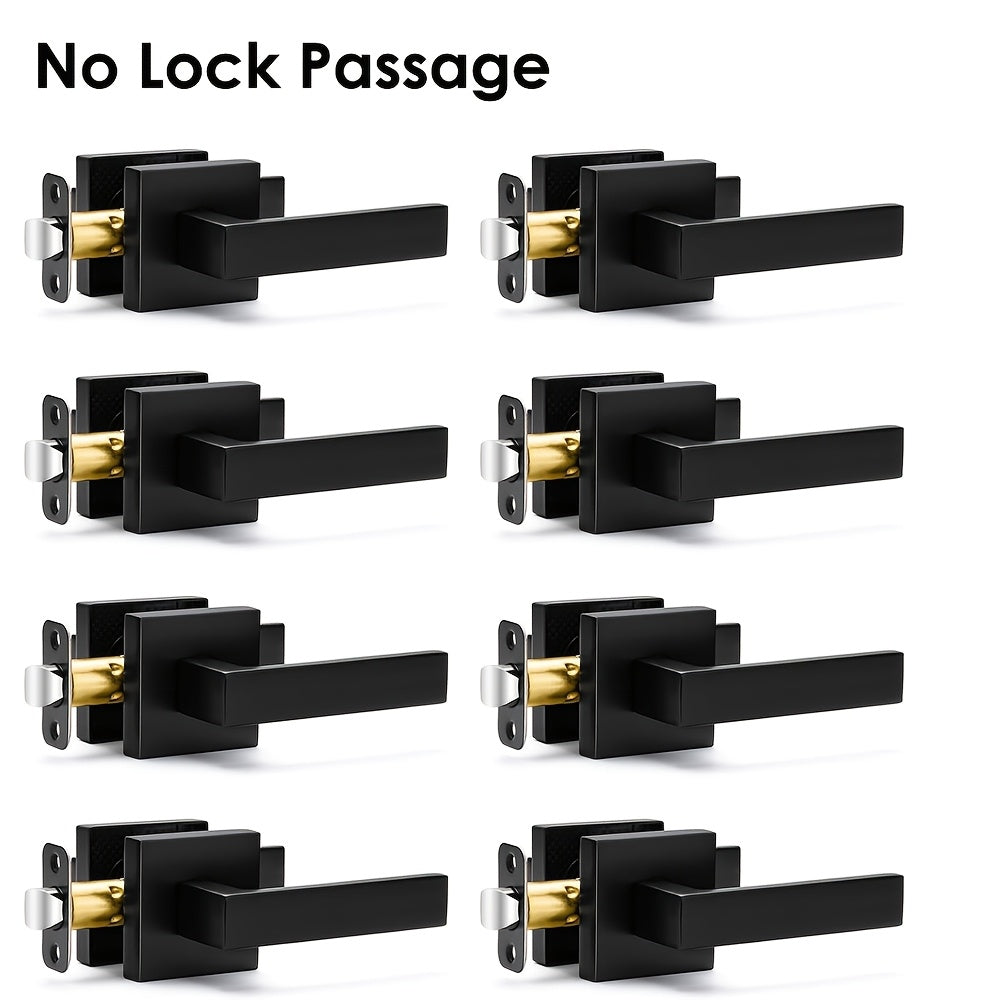 Matte Black Square Door Handle Set – Interior Passage Door Knob for Hall & Closet, Heavy-Duty Left & Right Hand Compatible, Modern Hardware