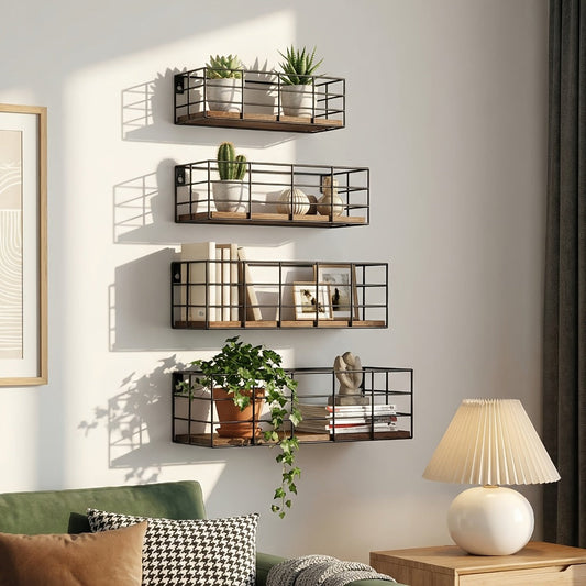 Floating Wall Shelves Set, Wall Mounted Storage Shelf Organizer for Bathroom Bedroom Living Room Kitchen, Multi-Size Space-Saving Wall Rack Decor