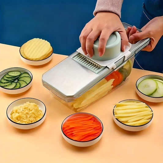 Mandoline Slicer 6-in-1 Vegetable Slicer Set with Interchangeable Blades - Stainless Steel Manual Julienne Grater Spiralizer Kitchen Tool for Potatoes Carrots Cucumbers with Safety Holder