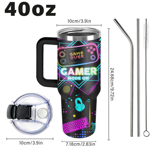 Gamer Tumbler 40oz with Lid & Straw - Insulated Gaming Cup Gift for Men, Boys & Teen Gamers - Double Wall Vacuum Tumbler for Hot & Cold Drinks, Cool Gaming Birthday Gift