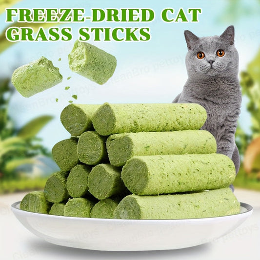 Cat Grass Freeze-Dried Sticks – Natural Dental Chew Snacks for Cats, Hairball Removal & Teeth Cleaning, Consumable Cat Grass Chew Toy (15 or 30 pcs)