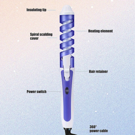 Automatic Spiral Curling Iron 360° Electric Hair Curler - Auto Rotating Curl Wand, Lightweight & Portable, Easy to Use, Includes 2 Clips & 1 Comb, Gift for Women, Pink, Purple, Blue