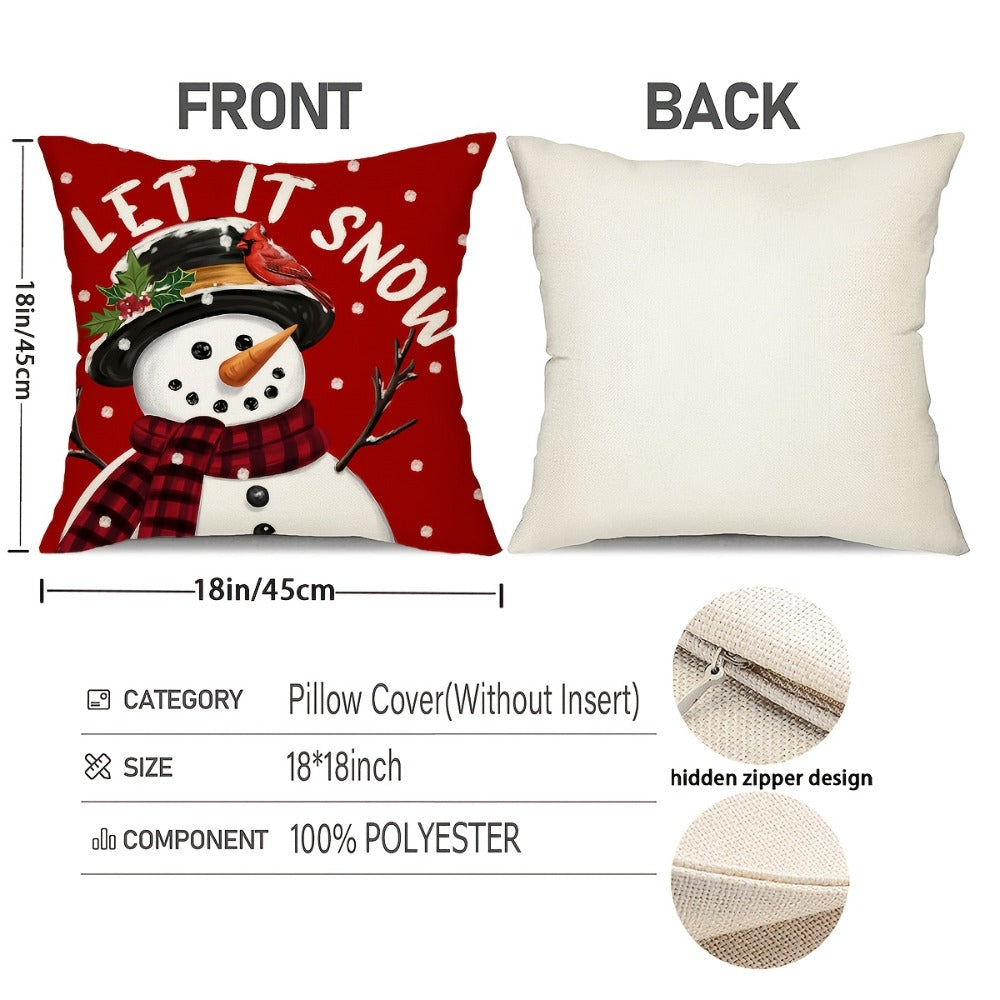 Four-Piece Christmas Pillow Cover Set, 17.72 x 17.72 Inches with Reindeer, Snowman and Holiday Typography